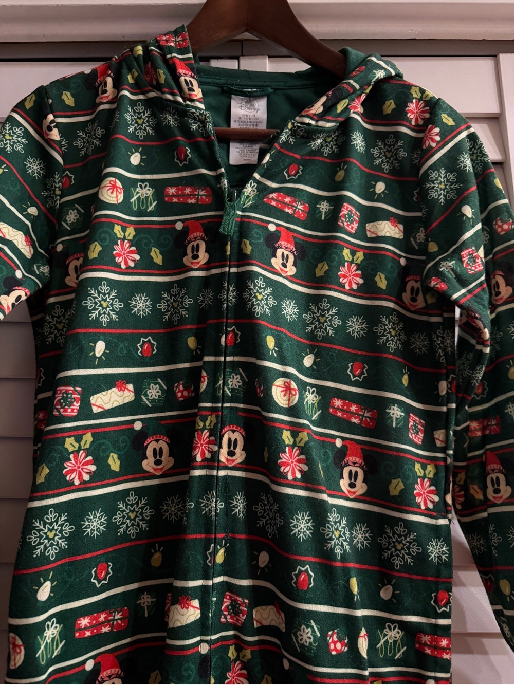 Disney Holiday Mickey and Minnie One-Piece Hooded Pajamas - Kids Size 11/12 - Picture 4 of 7